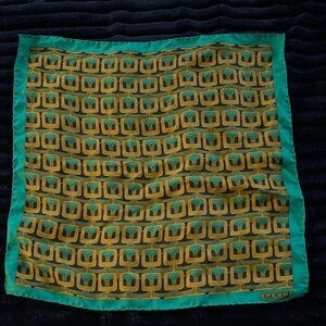 Rare. Gucci Geometric Silk Scarf in Green and Gold